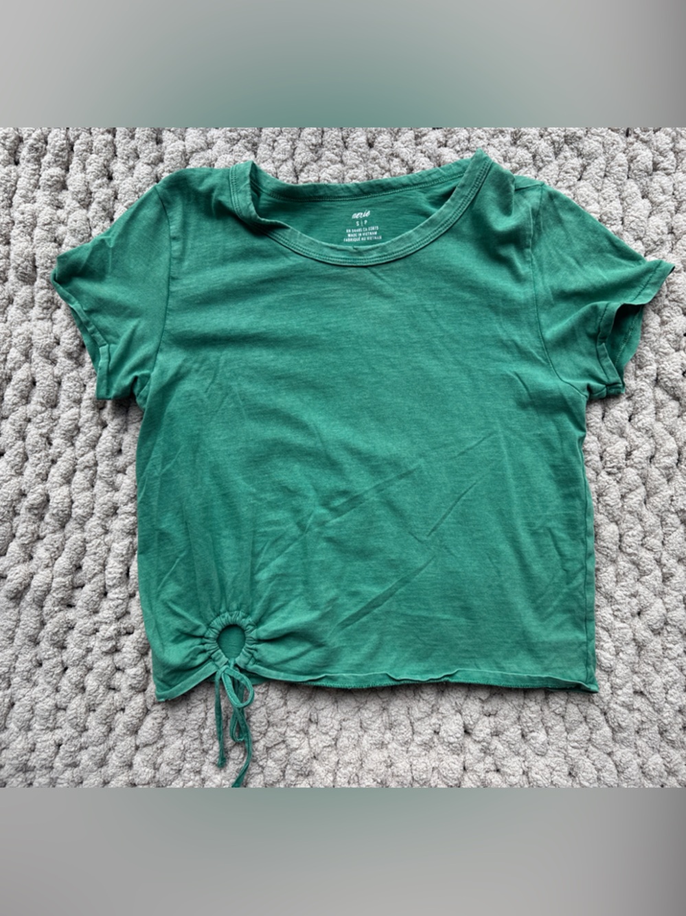 aerie Green Short Sleeve Tie-Hem Crop Top